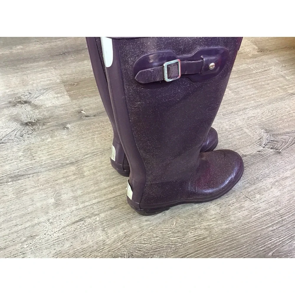 Hunter Rain Boots Girls size 6 Purple Glitter Wellington Waterproof Boots UK 4